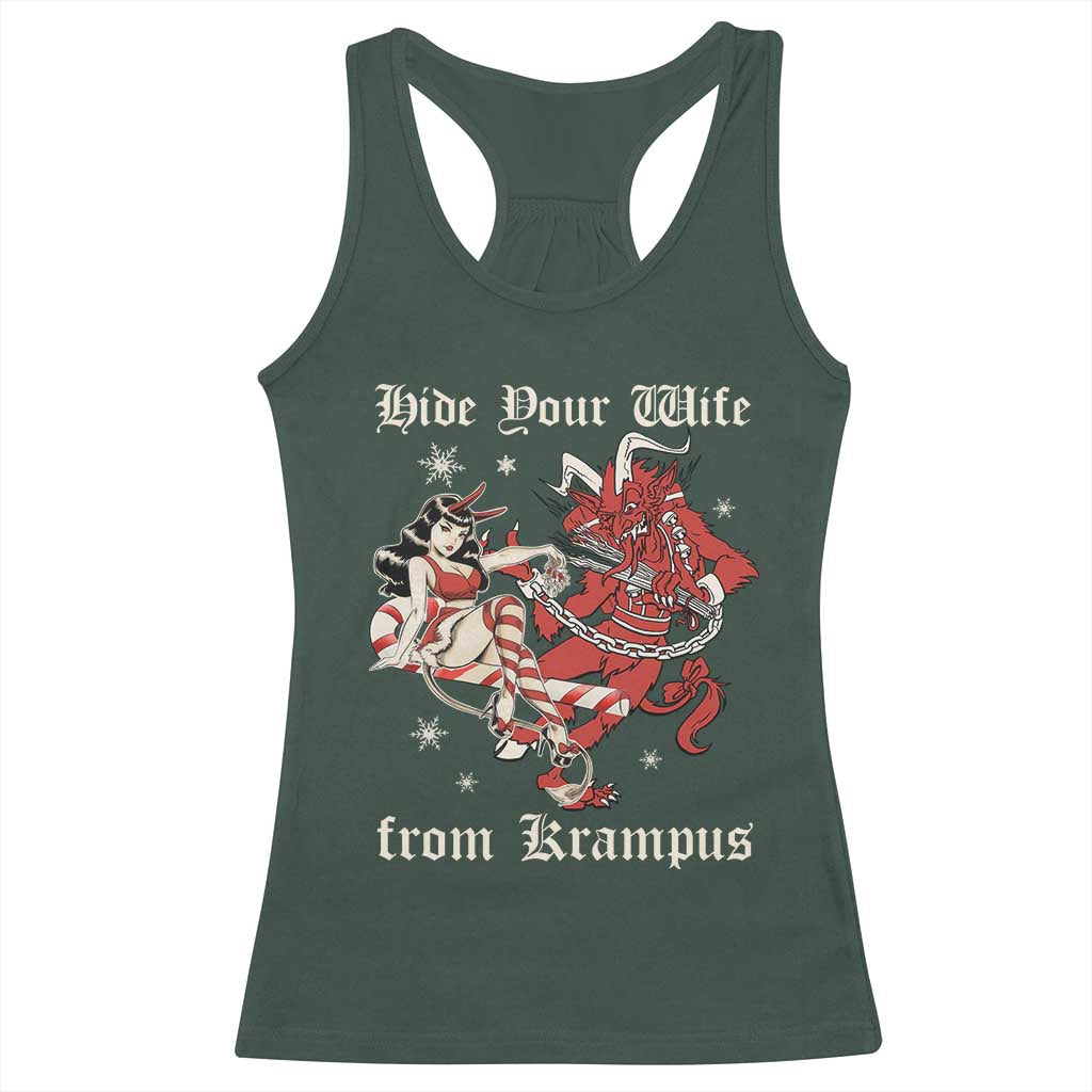 Funny Christmas Racerback Tank Top Hide Your Wife From Krampus TS09 Dark Forest Green Print Your Wear
