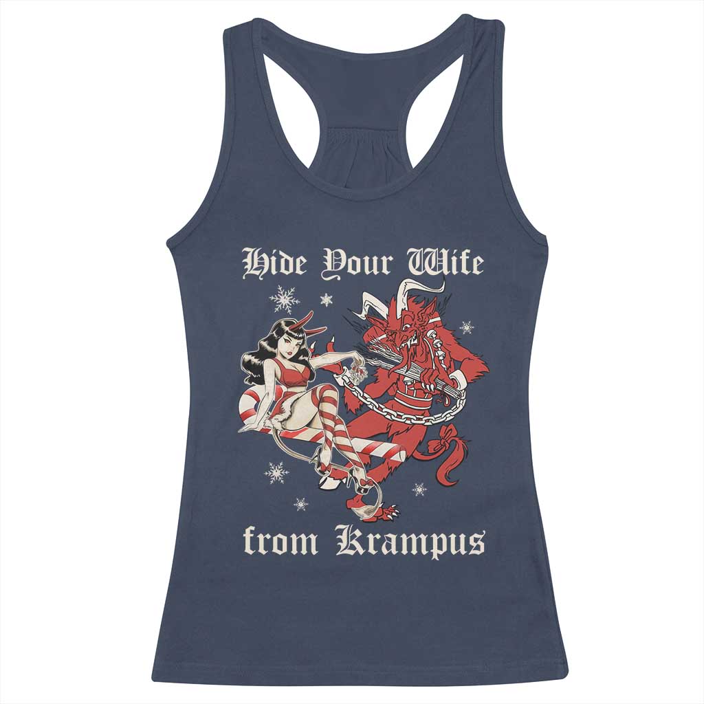 Funny Christmas Racerback Tank Top Hide Your Wife From Krampus TS09 Navy Print Your Wear