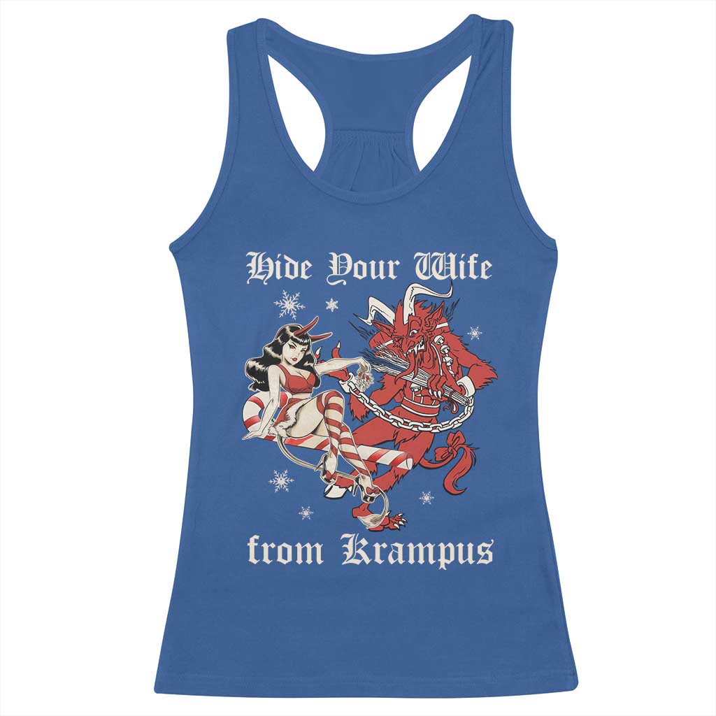 Funny Christmas Racerback Tank Top Hide Your Wife From Krampus TS09 Royal Blue Print Your Wear