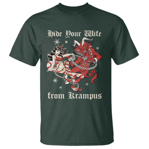 Funny Christmas T Shirt Hide Your Wife From Krampus TS09 Dark Forest Green Print Your Wear