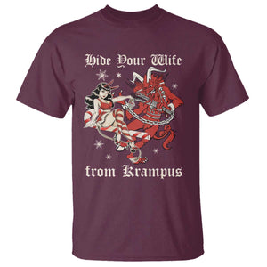 Funny Christmas T Shirt Hide Your Wife From Krampus TS09 Maroon Print Your Wear