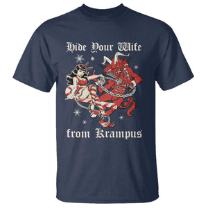 Funny Christmas T Shirt Hide Your Wife From Krampus TS09 Navy Print Your Wear