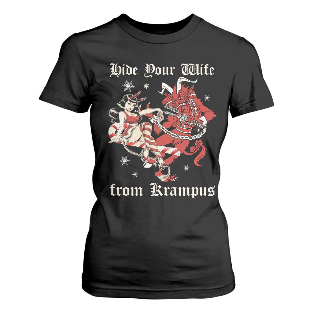 Funny Christmas T Shirt For Women Hide Your Wife From Krampus TS09 Black Print Your Wear