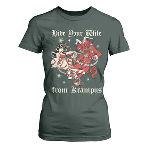 Funny Christmas T Shirt For Women Hide Your Wife From Krampus TS09 Dark Forest Green Print Your Wear