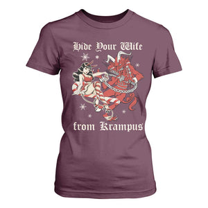Funny Christmas T Shirt For Women Hide Your Wife From Krampus TS09 Maroon Print Your Wear