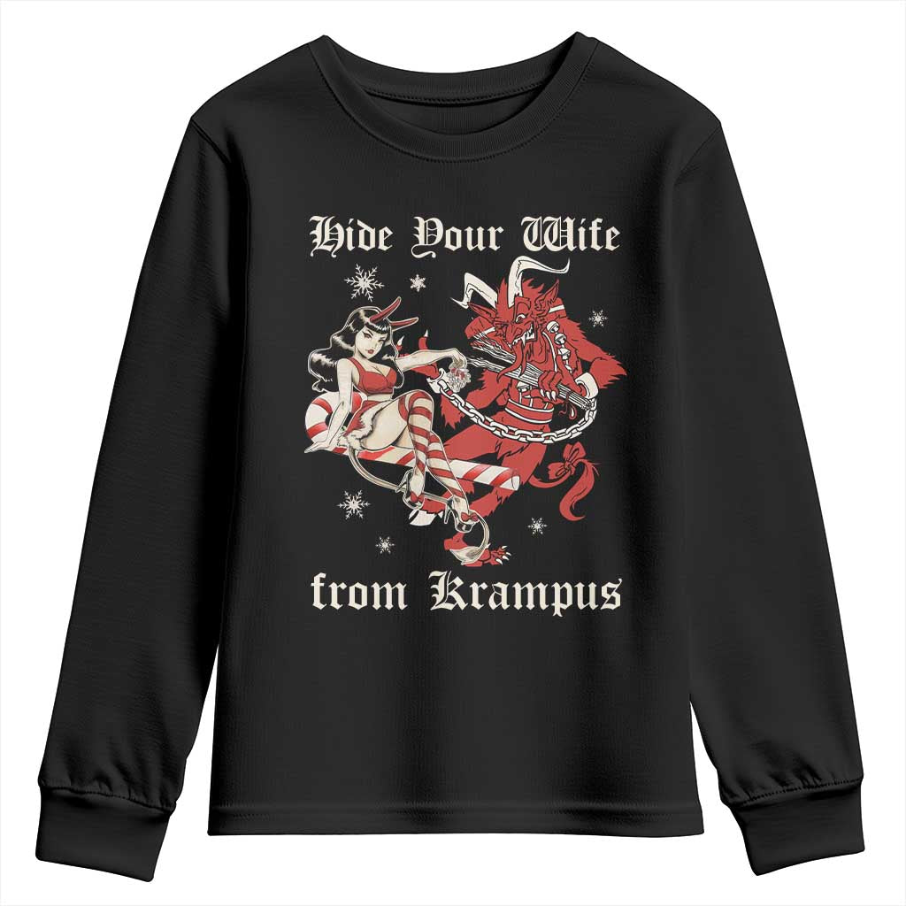 Funny Christmas Youth Sweatshirt Hide Your Wife From Krampus TS09 Black Print Your Wear