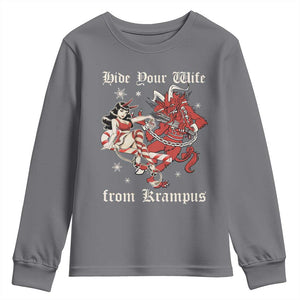 Funny Christmas Youth Sweatshirt Hide Your Wife From Krampus TS09 Charcoal Print Your Wear