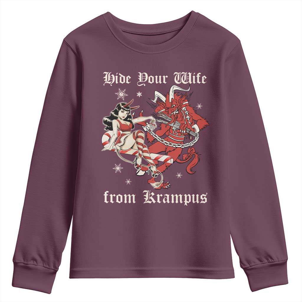 Funny Christmas Youth Sweatshirt Hide Your Wife From Krampus TS09 Maroon Print Your Wear