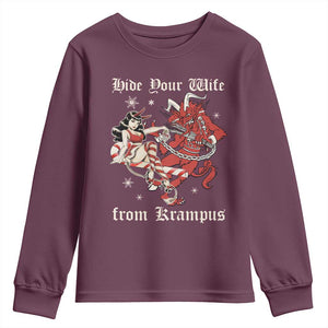 Funny Christmas Youth Sweatshirt Hide Your Wife From Krampus TS09 Maroon Print Your Wear