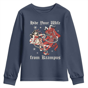 Funny Christmas Youth Sweatshirt Hide Your Wife From Krampus TS09 Navy Print Your Wear