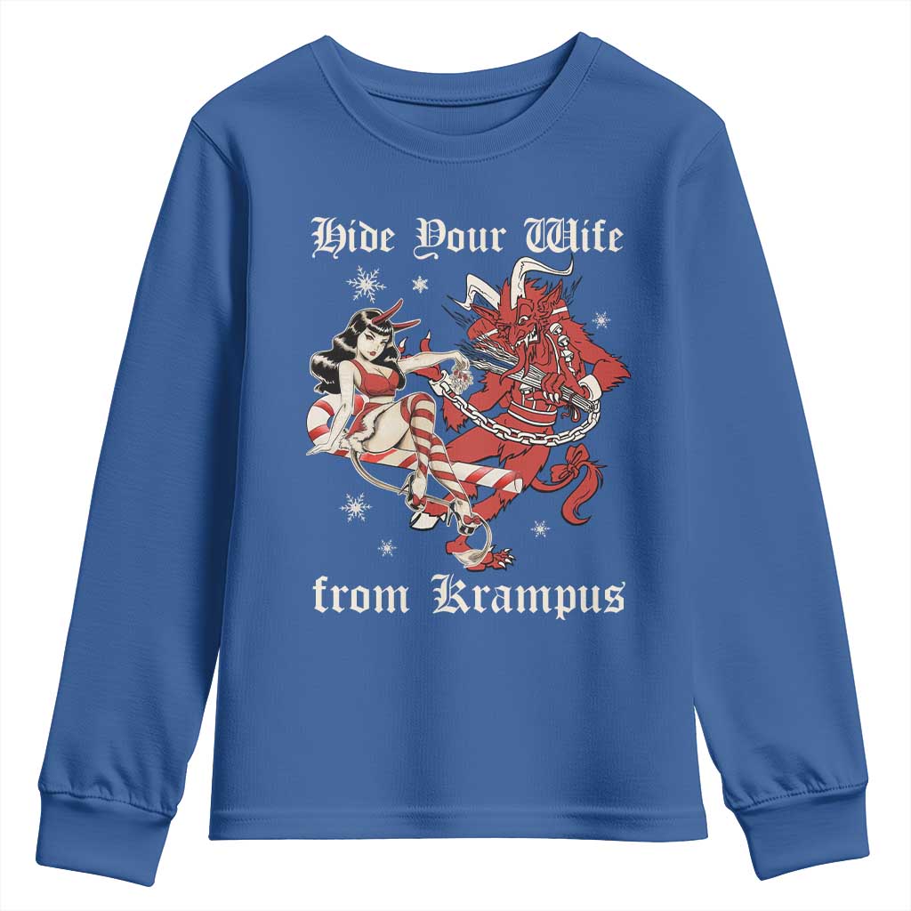 Funny Christmas Youth Sweatshirt Hide Your Wife From Krampus TS09 Royal Blue Print Your Wear