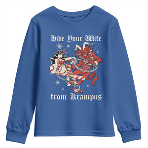 Funny Christmas Youth Sweatshirt Hide Your Wife From Krampus TS09 Royal Blue Print Your Wear