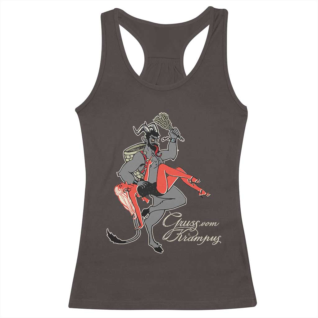 Funny Christmas Gruss Vom Krampus Racerback Tank Top TS09 Dark Chocolate Print Your Wear