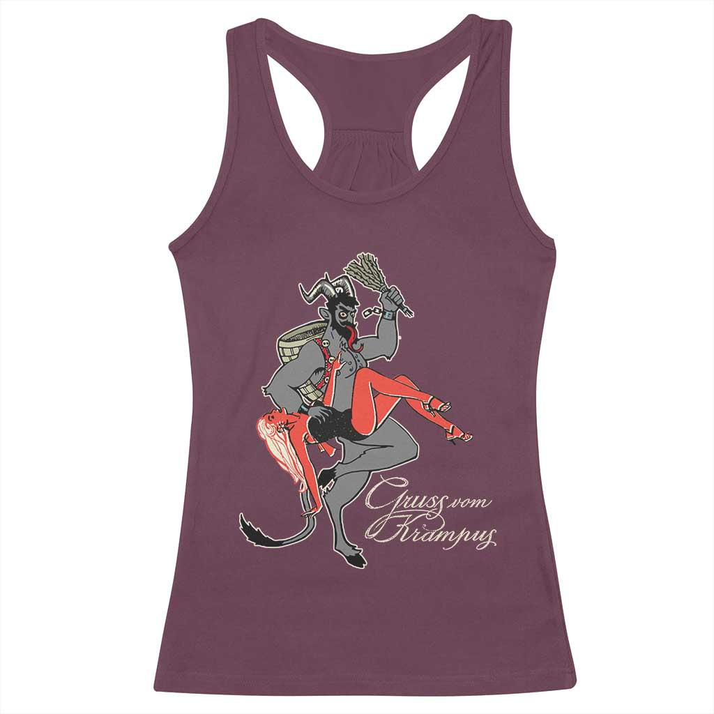 Funny Christmas Gruss Vom Krampus Racerback Tank Top TS09 Maroon Print Your Wear