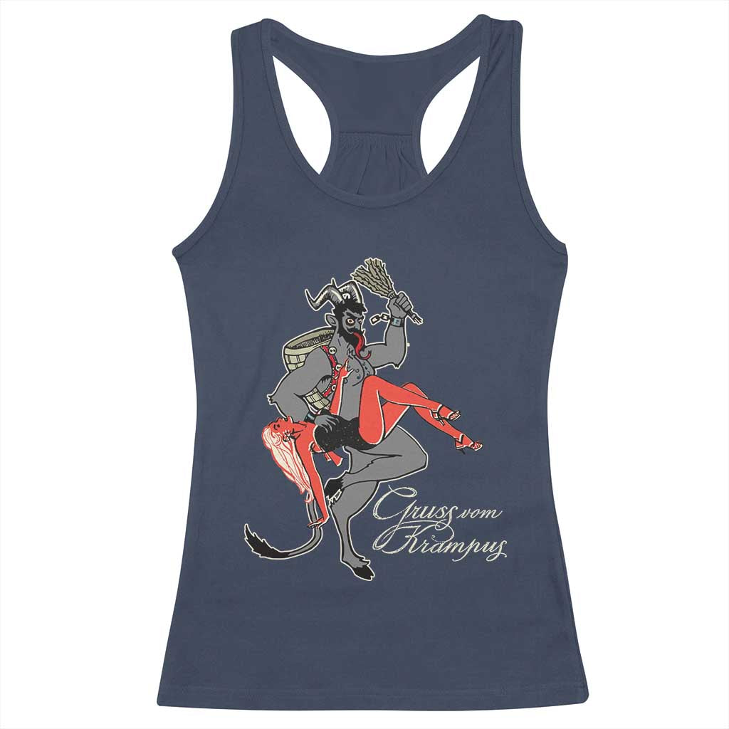 Funny Christmas Gruss Vom Krampus Racerback Tank Top TS09 Navy Print Your Wear