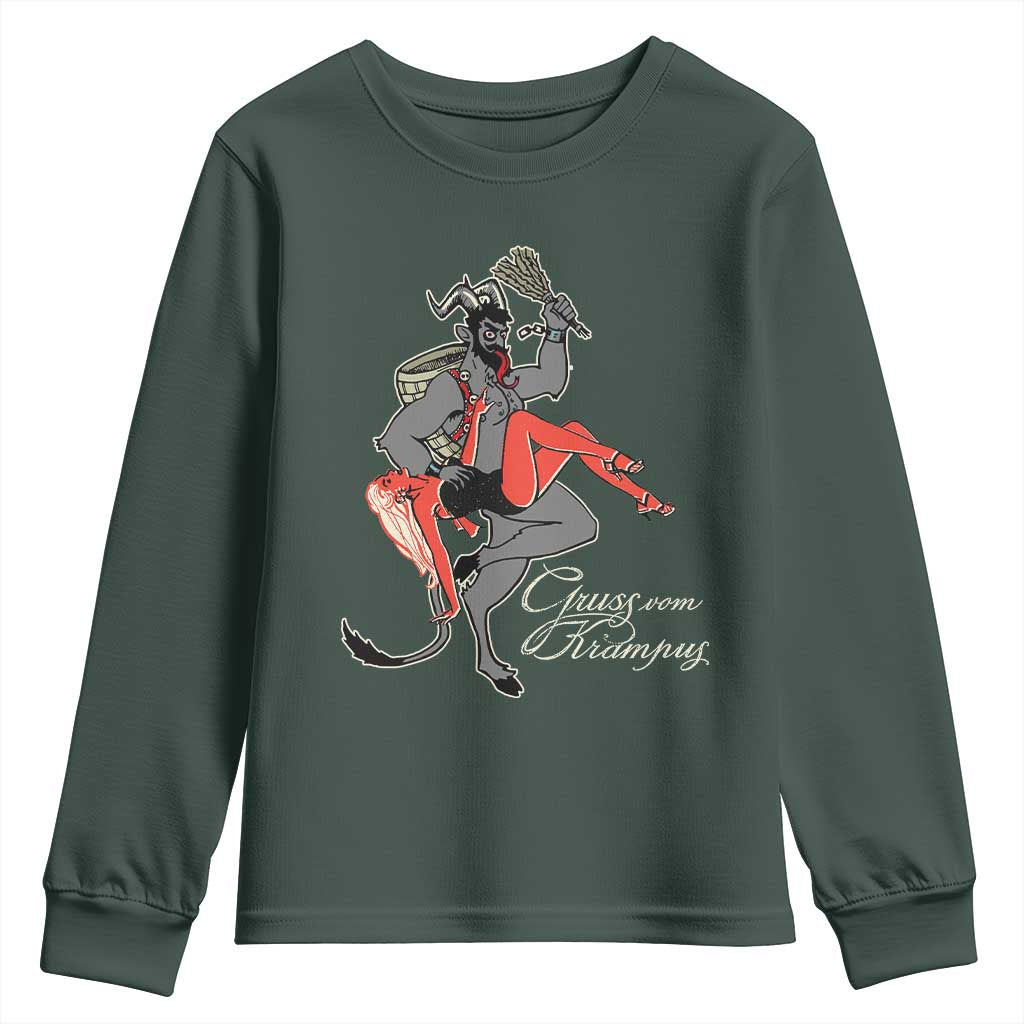 Funny Christmas Gruss Vom Krampus Youth Sweatshirt TS09 Dark Forest Green Print Your Wear