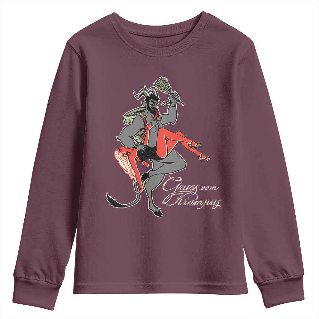 Funny Christmas Gruss Vom Krampus Youth Sweatshirt TS09 Maroon Print Your Wear