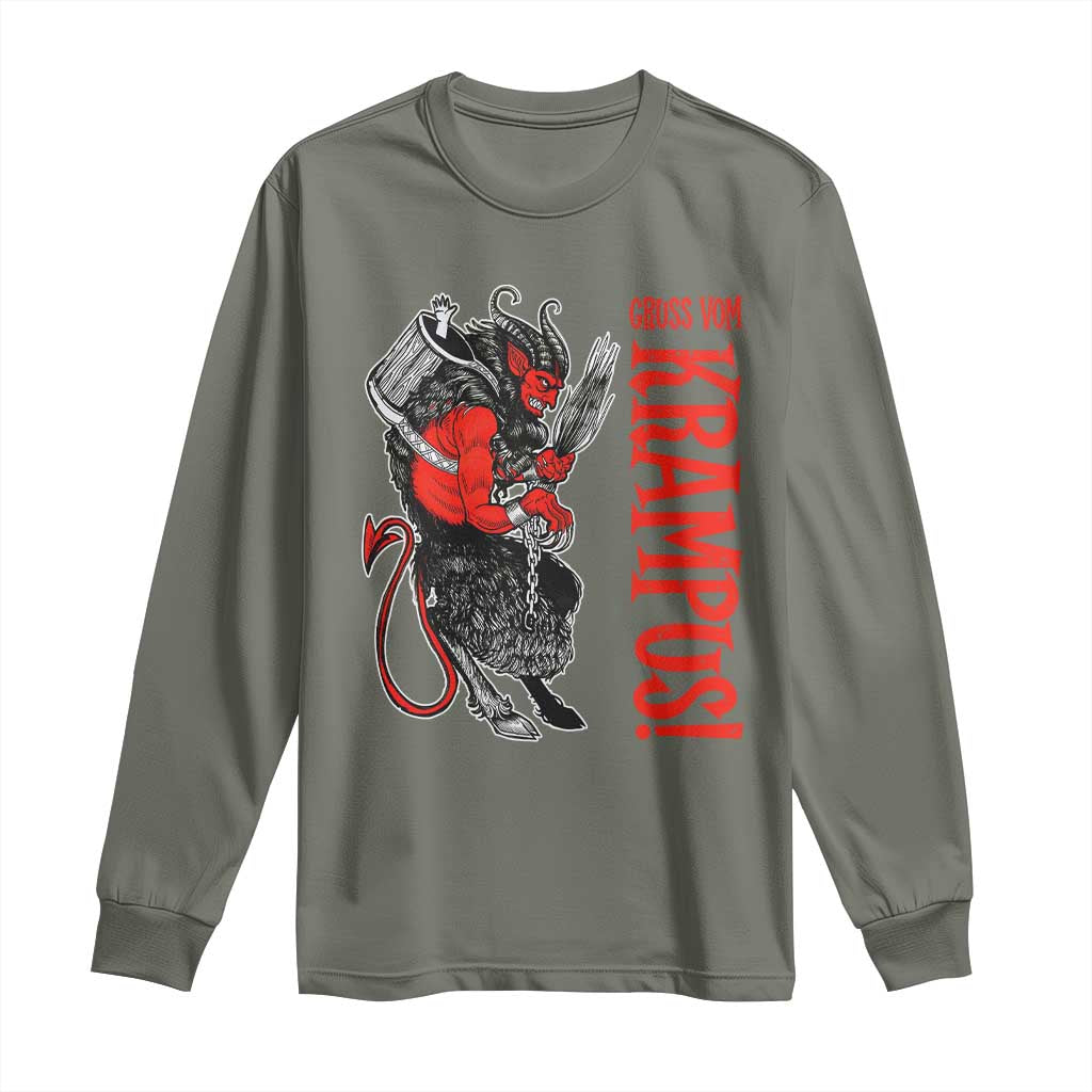 Horror Christmas Gruss Vom Krampus Long Sleeve Shirt TS09 Military Green Print Your Wear