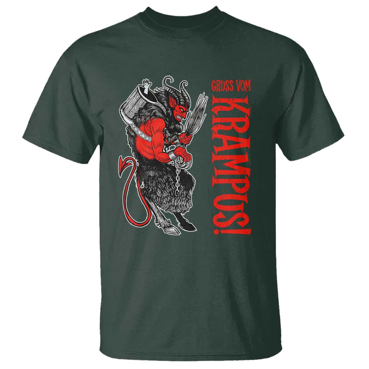 Horror Christmas Gruss Vom Krampus T Shirt TS09 Dark Forest Green Print Your Wear