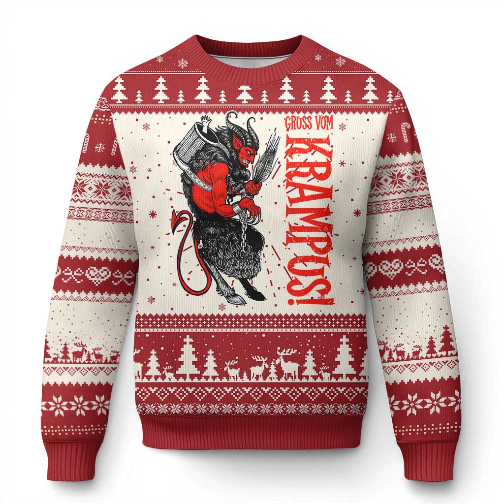 Horror Xmas Gruss Vom Krampus Ugly Christmas Sweater TS09 Red Print Your Wear