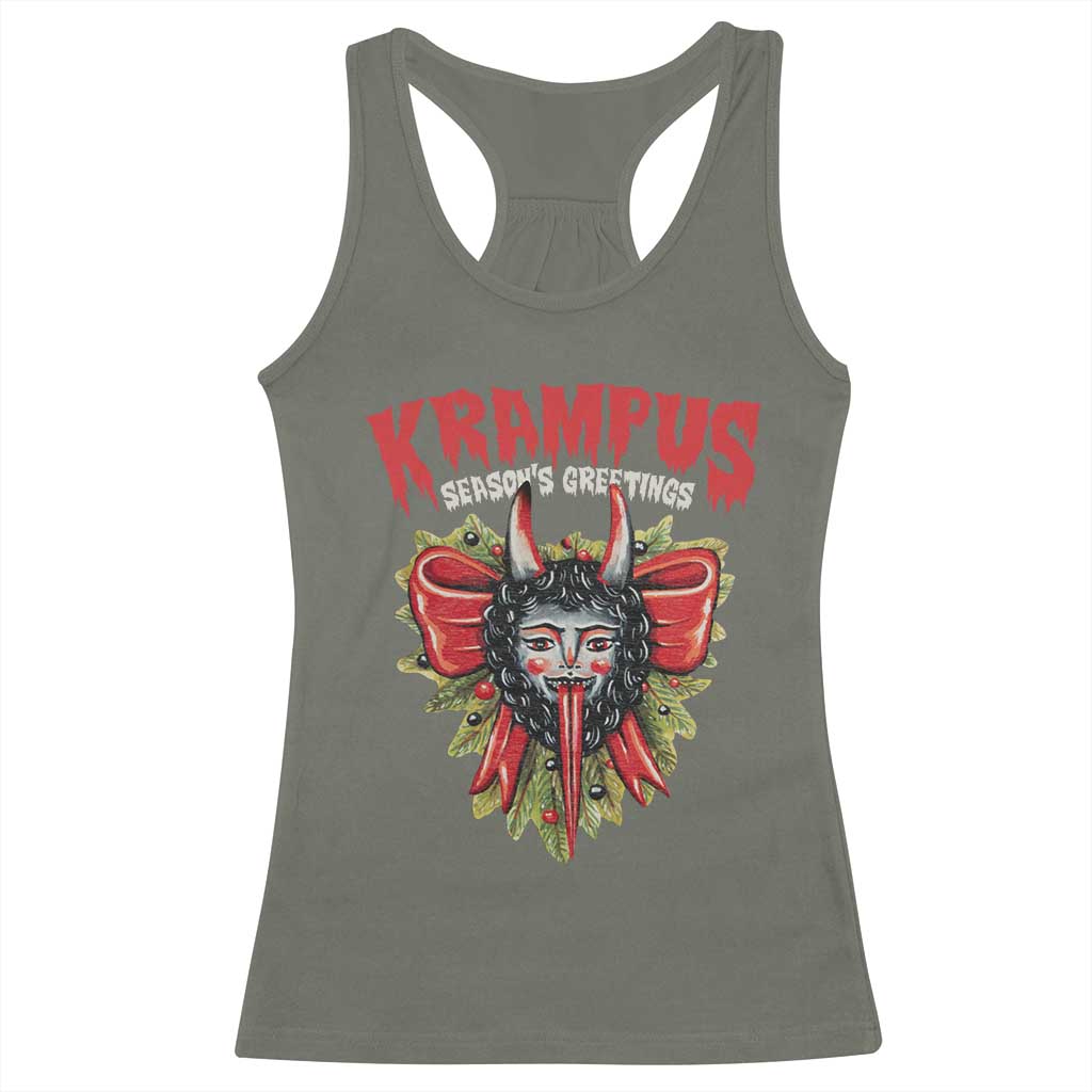 Christmas Krampus Racerback Tank Top Season Greeting Coquette Bow Krampus TS09 Military Green Print Your Wear