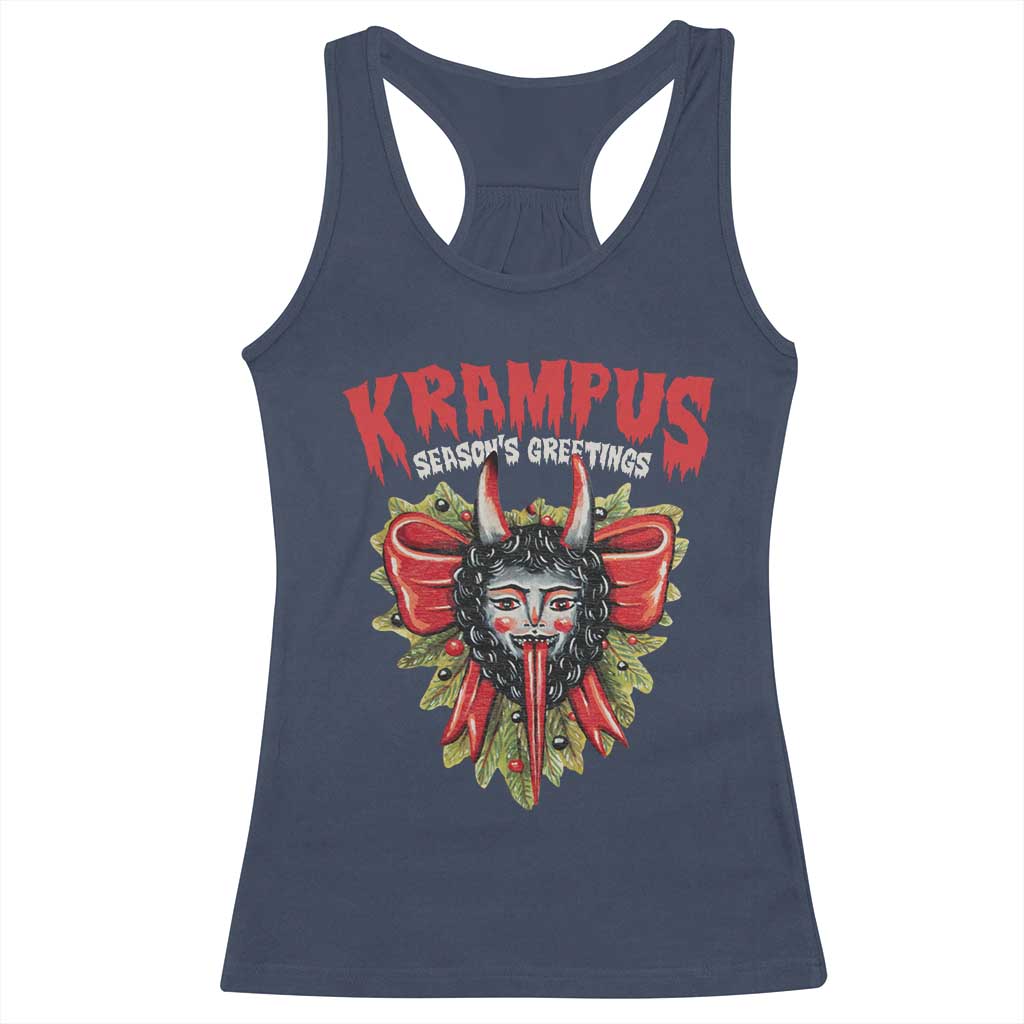 Christmas Krampus Racerback Tank Top Season Greeting Coquette Bow Krampus TS09 Navy Print Your Wear