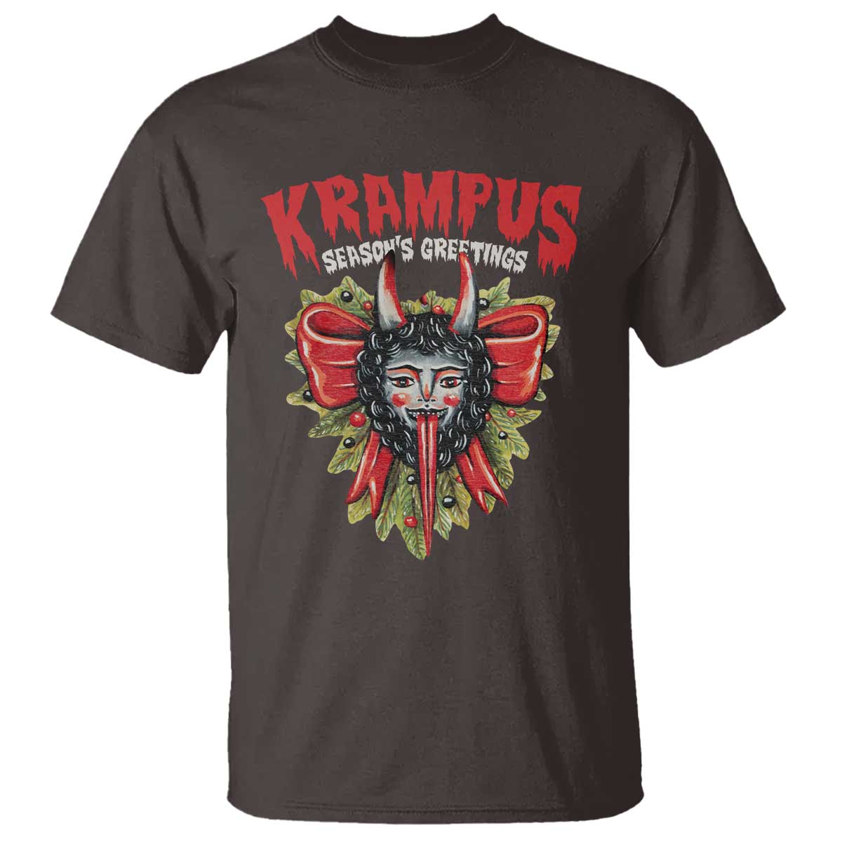 Christmas Krampus T Shirt Season Greeting Coquette Bow Krampus TS09 Dark Chocolate Print Your Wear
