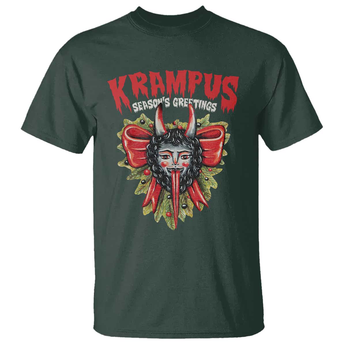 Christmas Krampus T Shirt Season Greeting Coquette Bow Krampus TS09 Dark Forest Green Print Your Wear