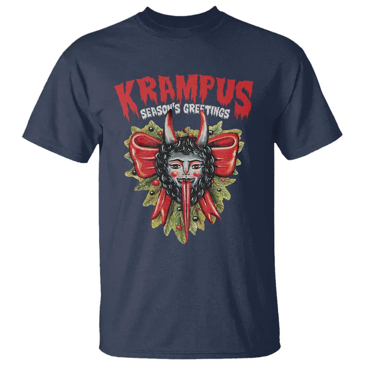 Christmas Krampus T Shirt Season Greeting Coquette Bow Krampus TS09 Navy Print Your Wear