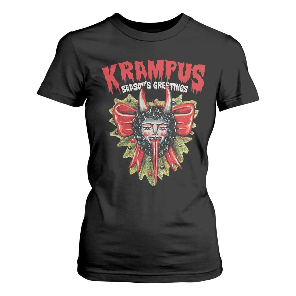 Christmas Krampus T Shirt For Women Season Greeting Coquette Bow Krampus TS09 Black Print Your Wear