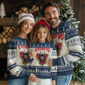 Xmas Krampus Ugly Christmas Sweater Season Greeting Coquette Bow Krampus TS09 Navy Print Your Wear