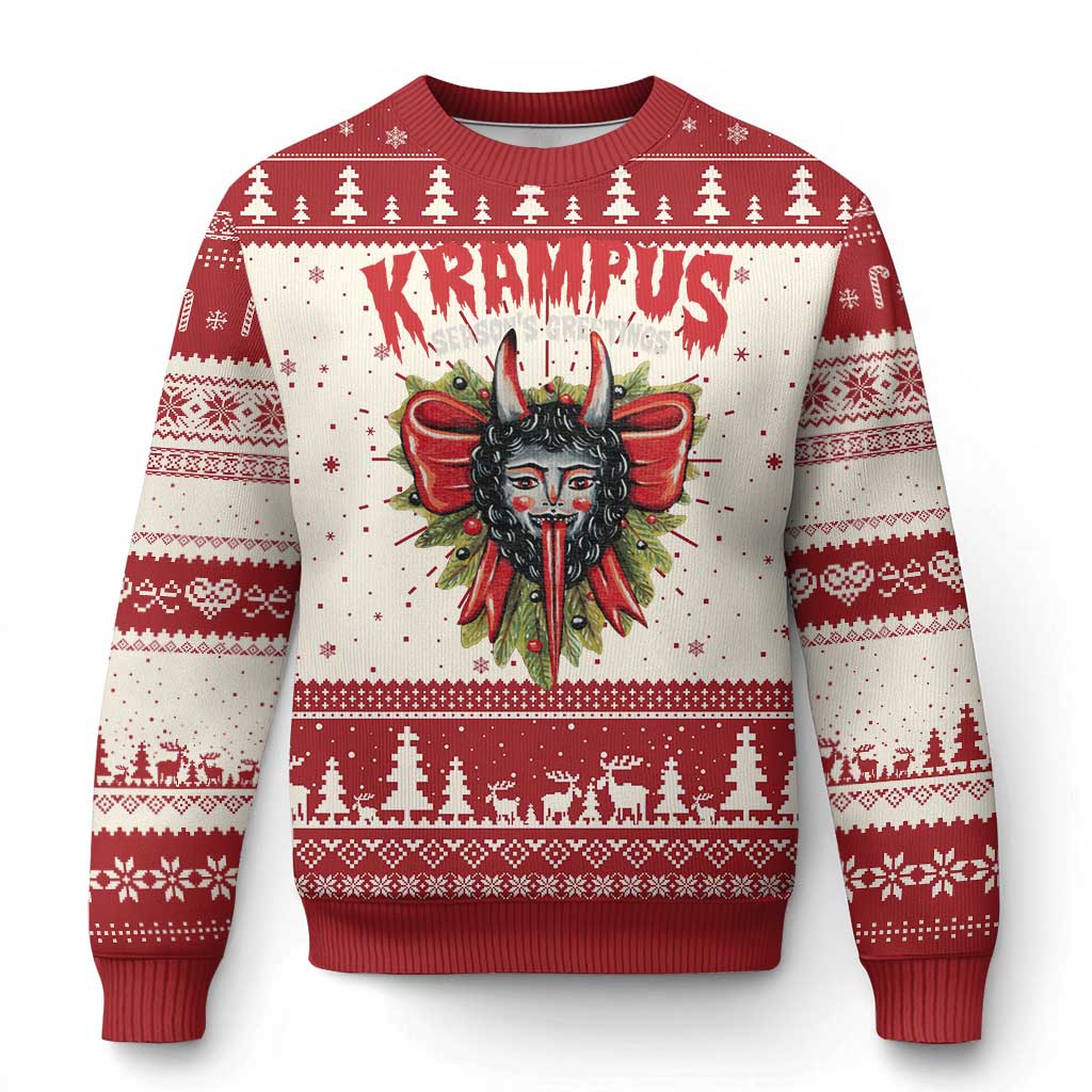 Xmas Krampus Ugly Christmas Sweater Season Greeting Coquette Bow Krampus TS09 Red Print Your Wear