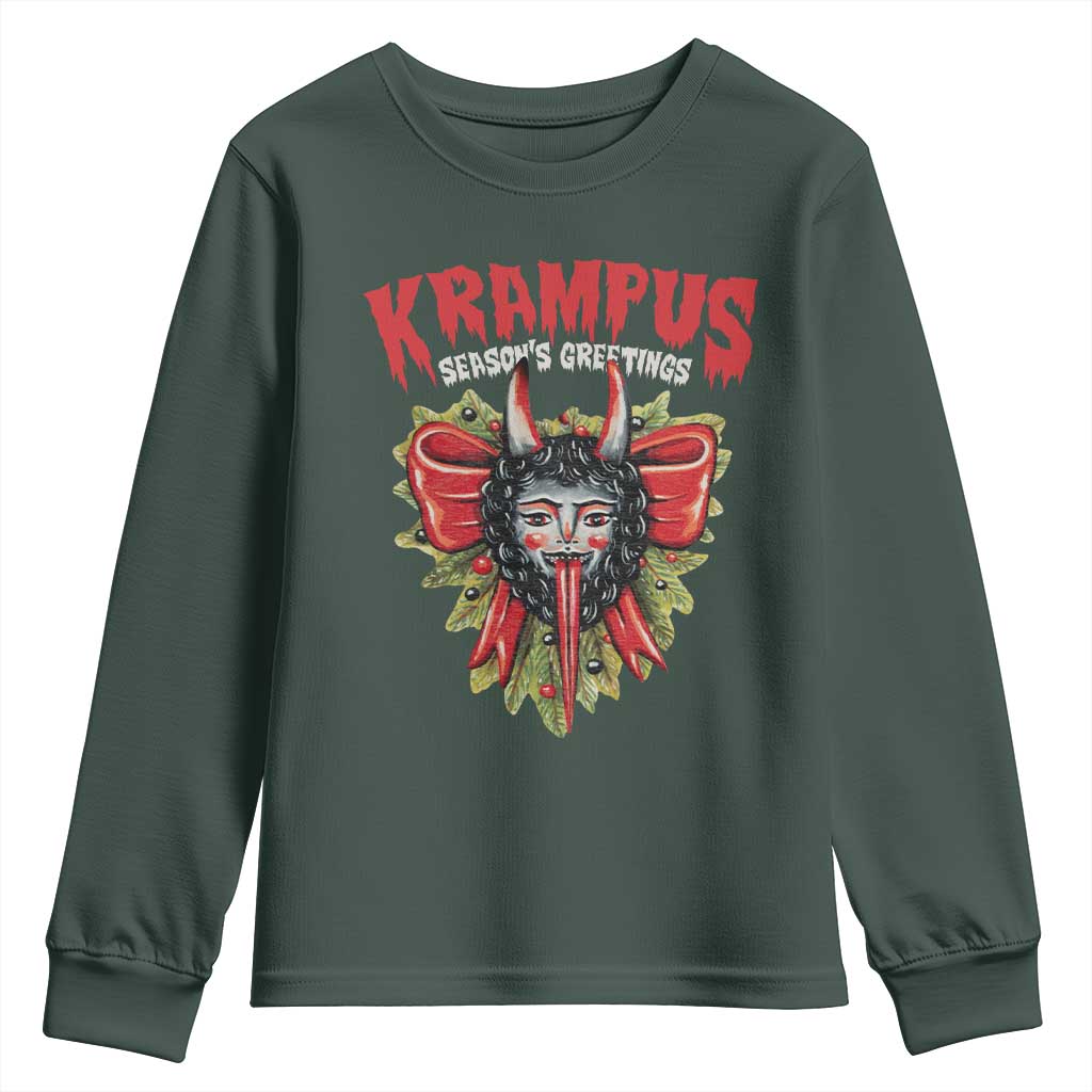 Christmas Krampus Youth Sweatshirt Season Greeting Coquette Bow Krampus TS09 Dark Forest Green Print Your Wear