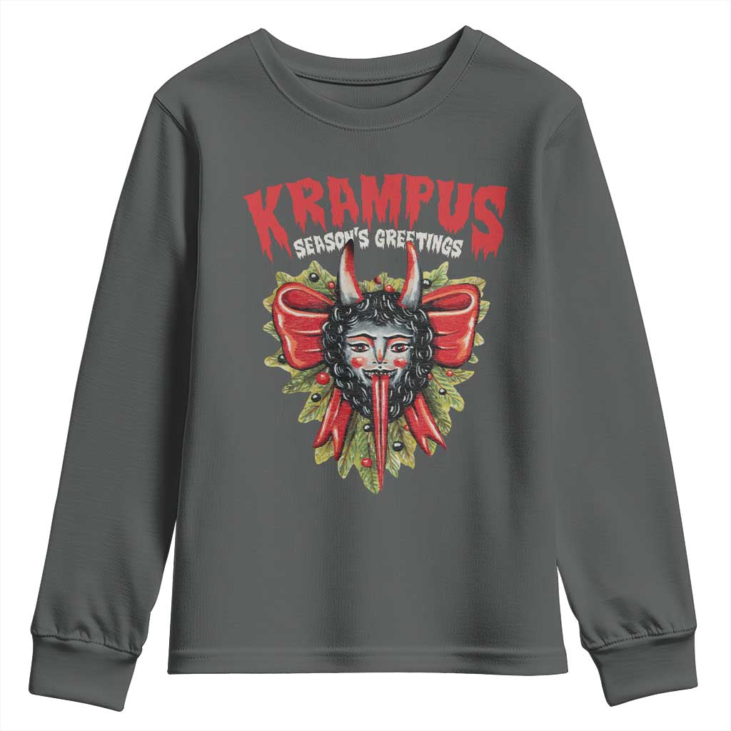 Christmas Krampus Youth Sweatshirt Season Greeting Coquette Bow Krampus TS09 Dark Heather Print Your Wear
