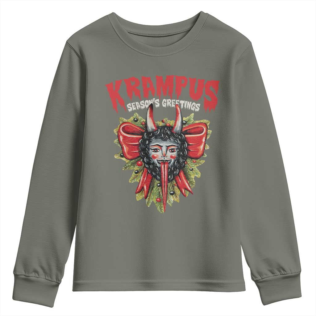Christmas Krampus Youth Sweatshirt Season Greeting Coquette Bow Krampus TS09 Military Green Print Your Wear