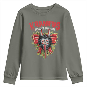 Christmas Krampus Youth Sweatshirt Season Greeting Coquette Bow Krampus TS09 Military Green Print Your Wear
