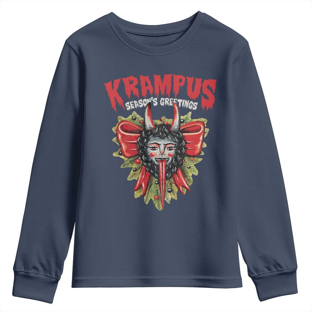 Christmas Krampus Youth Sweatshirt Season Greeting Coquette Bow Krampus TS09 Navy Print Your Wear