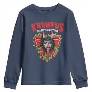 Christmas Krampus Youth Sweatshirt Season Greeting Coquette Bow Krampus TS09 Navy Print Your Wear