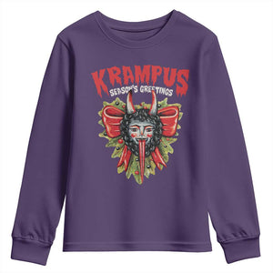Christmas Krampus Youth Sweatshirt Season Greeting Coquette Bow Krampus TS09 Purple Print Your Wear
