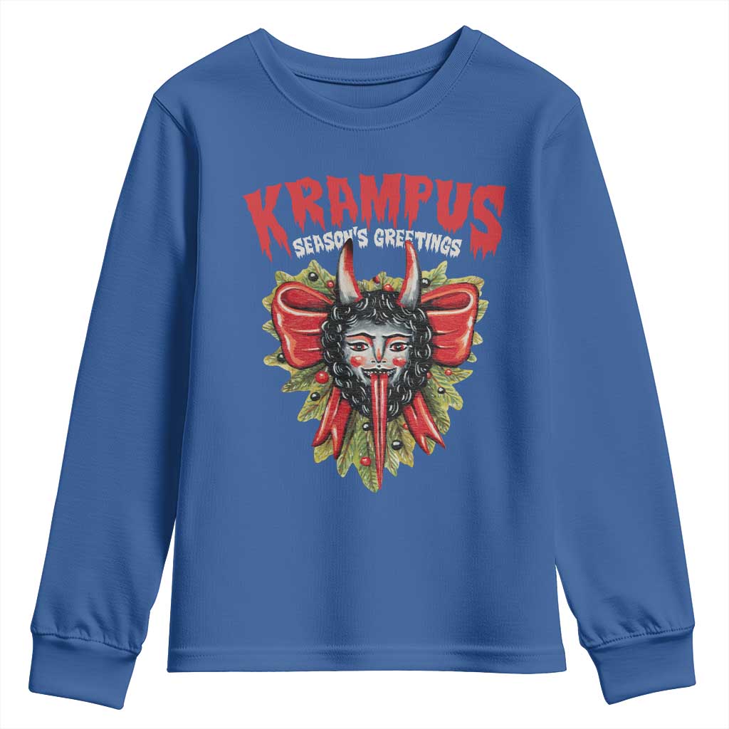 Christmas Krampus Youth Sweatshirt Season Greeting Coquette Bow Krampus TS09 Royal Blue Print Your Wear