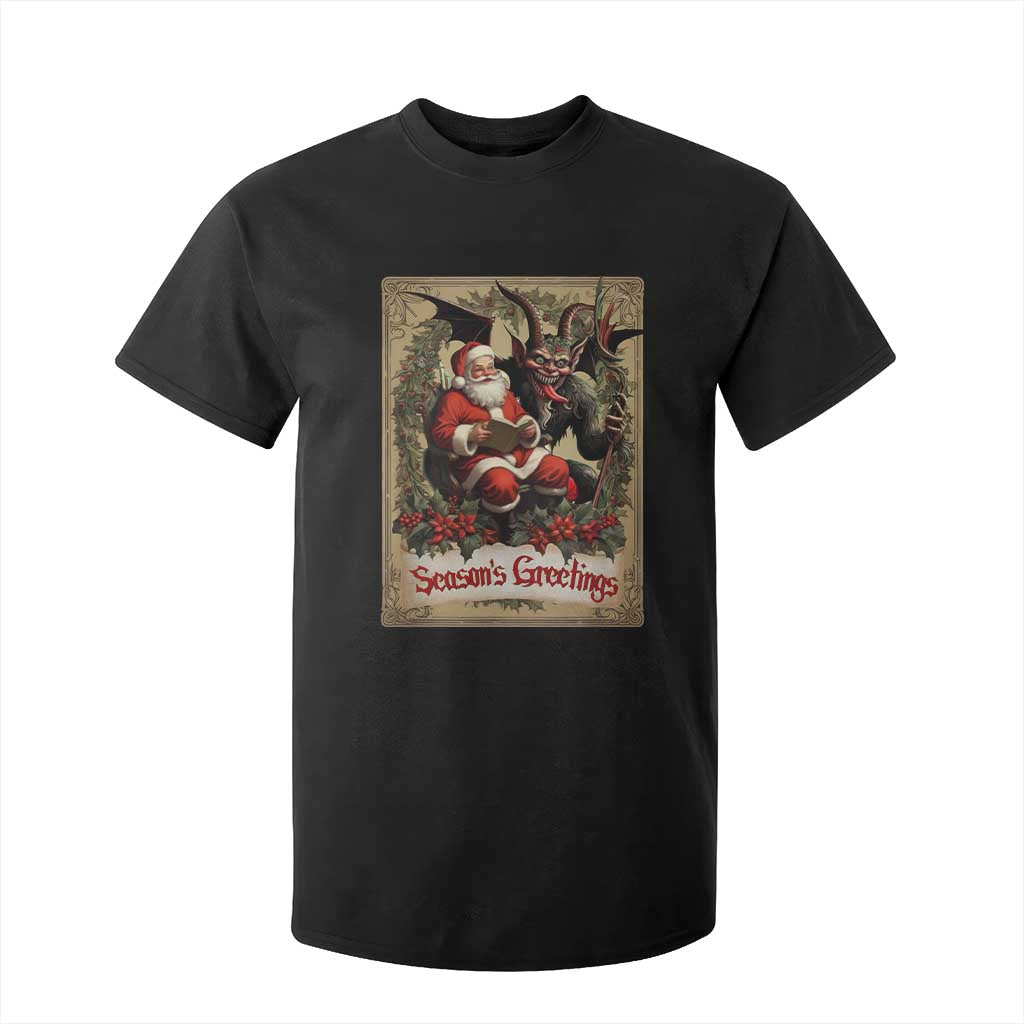Christmas Krampus T Shirt For Kid Season Greeting Vintage Tarot Card TS09 Black Print Your Wear