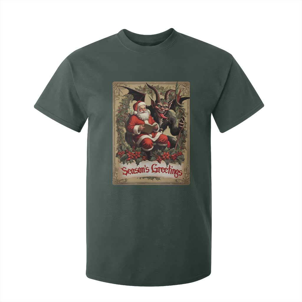 Christmas Krampus T Shirt For Kid Season Greeting Vintage Tarot Card TS09 Dark Forest Green Print Your Wear