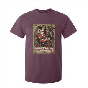 Christmas Krampus T Shirt For Kid Season Greeting Vintage Tarot Card TS09 Maroon Print Your Wear