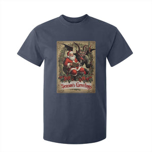 Christmas Krampus T Shirt For Kid Season Greeting Vintage Tarot Card TS09 Navy Print Your Wear