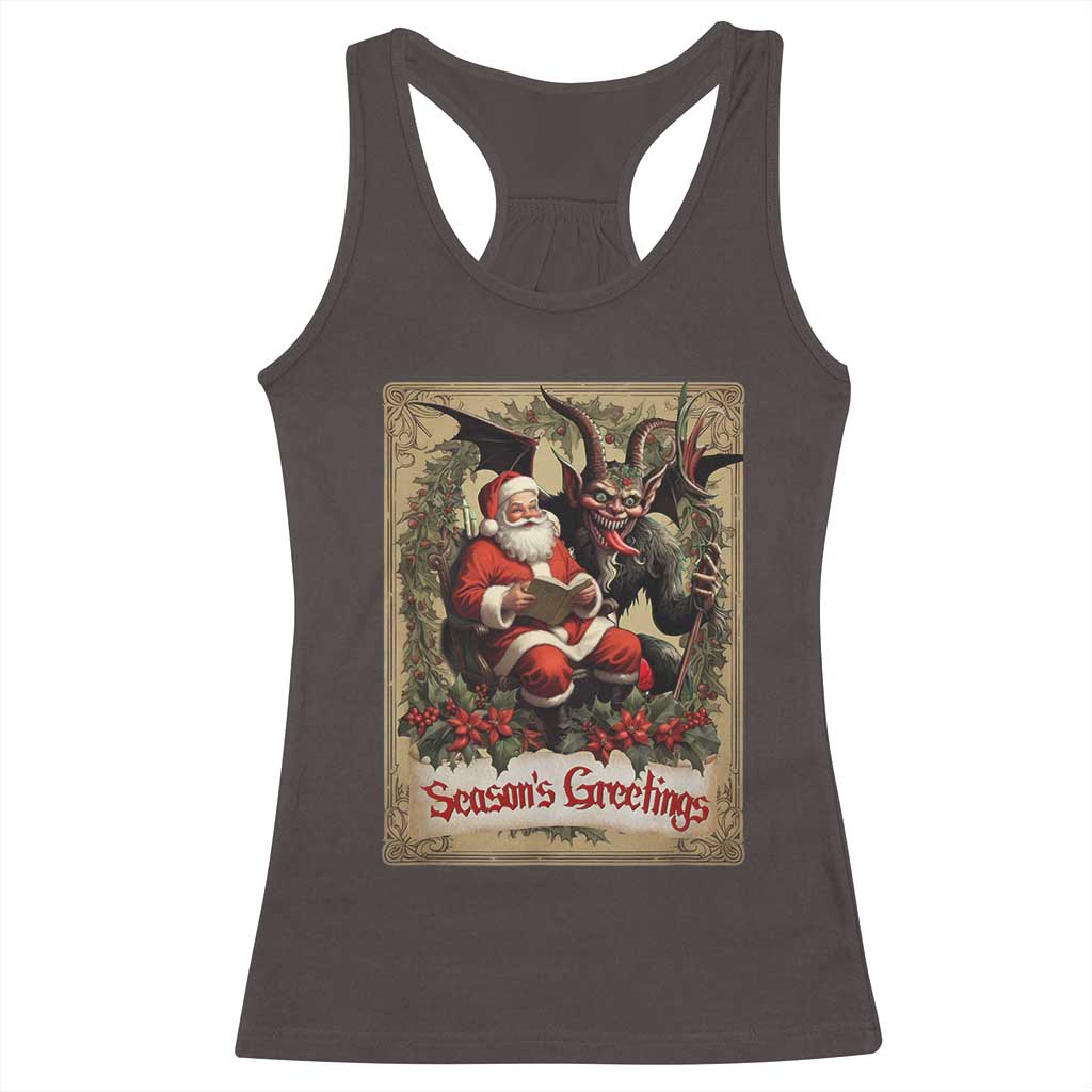 Christmas Krampus Racerback Tank Top Season Greeting Vintage Tarot Card TS09 Dark Chocolate Print Your Wear