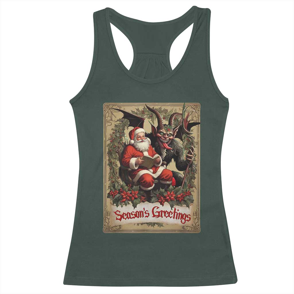 Christmas Krampus Racerback Tank Top Season Greeting Vintage Tarot Card TS09 Dark Forest Green Print Your Wear