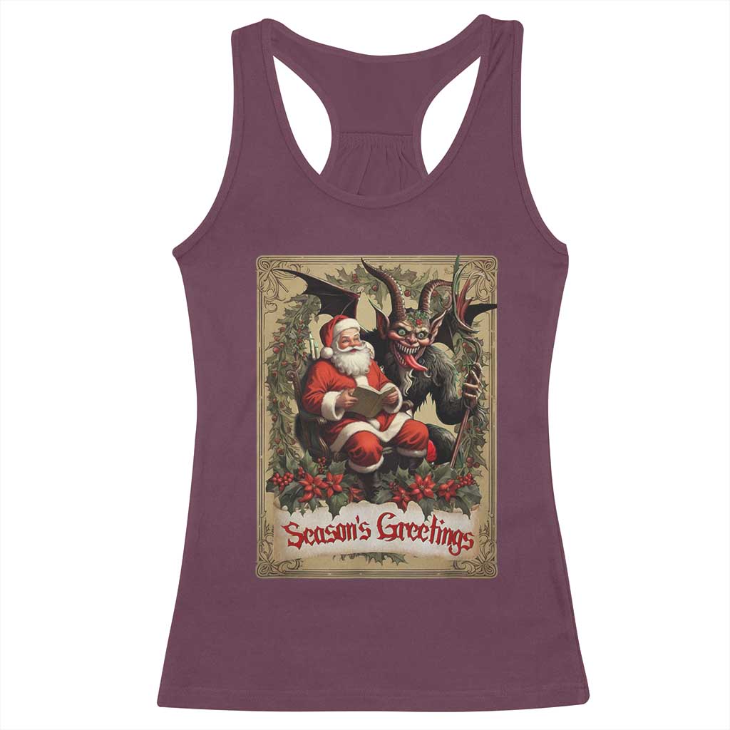 Christmas Krampus Racerback Tank Top Season Greeting Vintage Tarot Card TS09 Maroon Print Your Wear