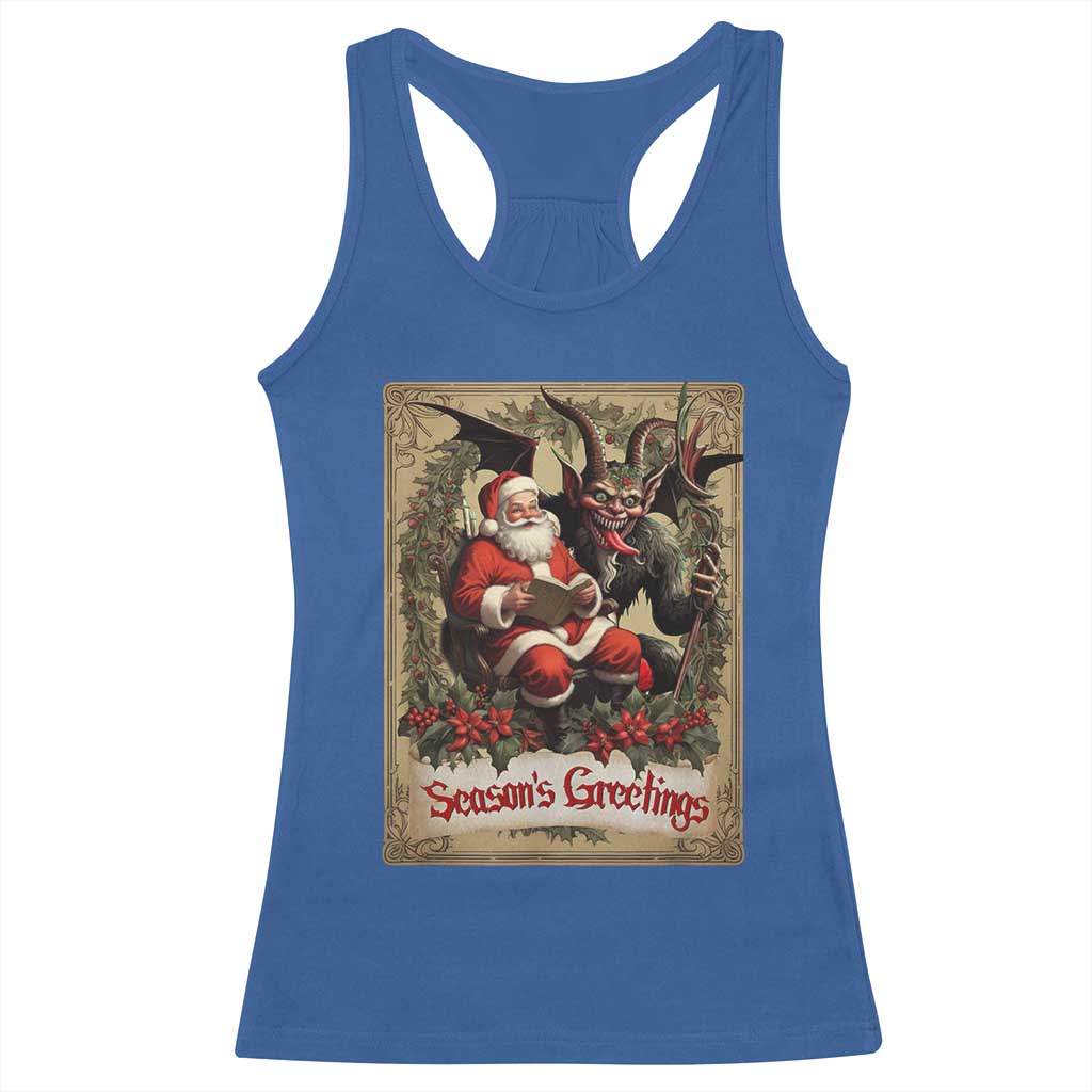Christmas Krampus Racerback Tank Top Season Greeting Vintage Tarot Card TS09 Royal Blue Print Your Wear