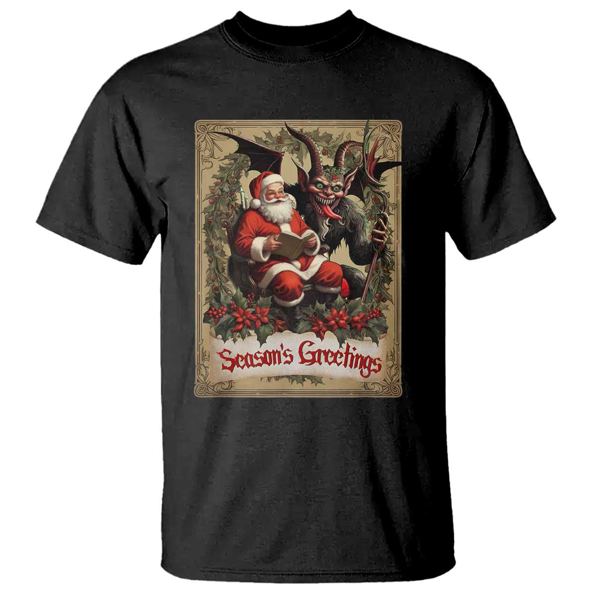 Christmas Krampus T Shirt Season Greeting Vintage Tarot Card TS09 Black Print Your Wear