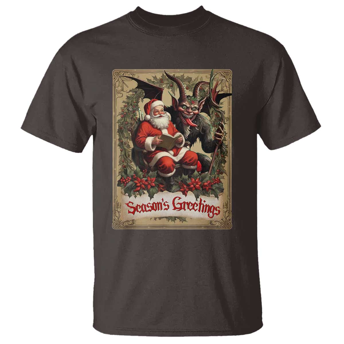 Christmas Krampus T Shirt Season Greeting Vintage Tarot Card TS09 Dark Chocolate Print Your Wear